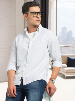 Dennis Lingo - Men Olive Printed Full Sleeves Regular Fit Shirt