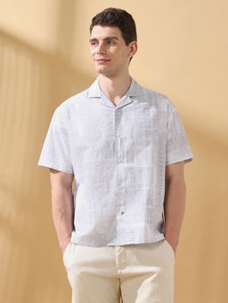 Dennis Lingo - Men Grey Printed Cuban Half Sleeves Relaxed Fit Shirt