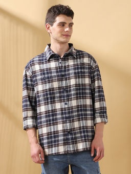 Dennis Lingo - Men Beige Checked Full Sleeves Relaxed Fit Shirt