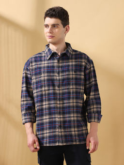 Dennis Lingo - Men Brown Checked Full Sleeves Relaxed Fit Shirt