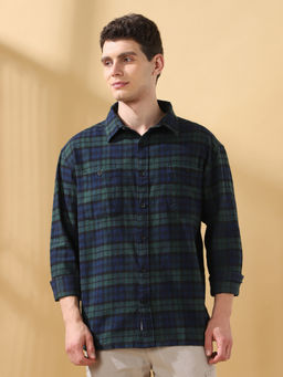 Dennis Lingo - Men Green Checked Full Sleeves Relaxed Fit Shirt