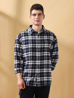 Dennis Lingo - Men White Checked Full Sleeves Relaxed Fit Shirt
