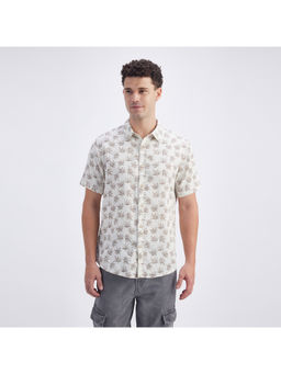 Pepe Jeans - Mens Beige Floral Printed Short Sleeves Shirt