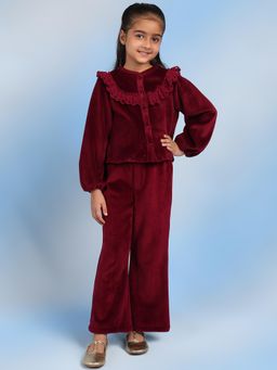 The Tribe Kids - Solid Corduroy Round Neck Girls Maroon Top