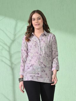 MYSHKA - Women Causal Printed Tunic Style Embroidered Tunic Lavender