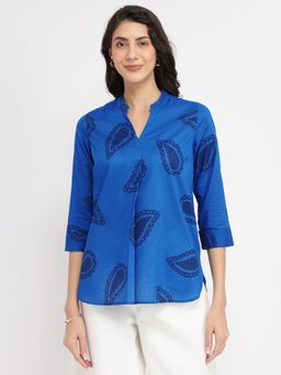 Pink Fort - Cotton Paisley Print Top - Blue