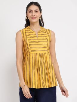 Pink Fort - Cotton Stripe Play Sleeveless Top - Yellow