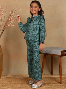 The Tribe Kids - Cotton Green Printed Round Neck Casual Girls Top