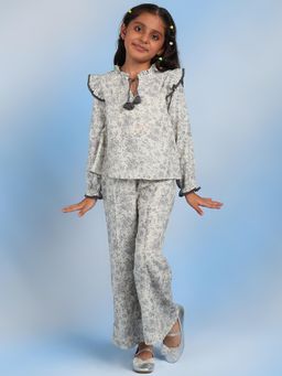 The Tribe Kids - Cotton Grey Printed Round Neck Casual Girls Top