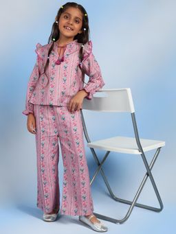 The Tribe Kids - Cotton Purple Printed Round Neck Casual Girls Top