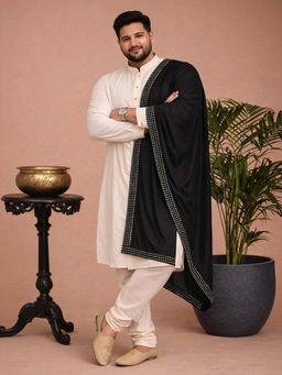 Vastramay - Men Black Viscose Mirror Work Border Dupatta