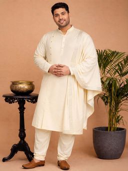 Vastramay - Men Cream Viscose Mirror Work Border Dupatta