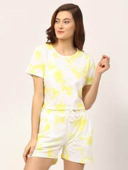 RIGO - Yellow Tie & Dye Crop Top And Shorts Set