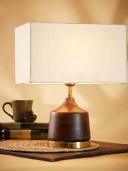 Fabindia - Heyan Wood Bedside Table Lamp Without Shade