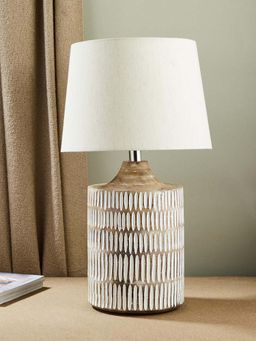 Fabindia - White Rhythm Wood Bedside Table Lamp Without Shade