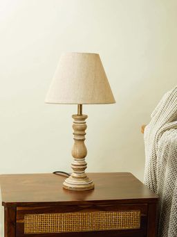 Fabindia - White Tvashti Wooden Lamp Without Shade