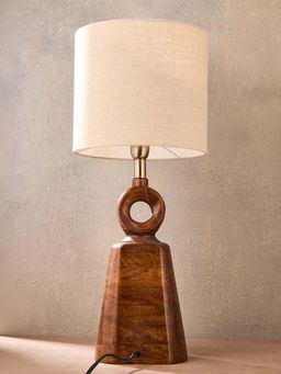 Fabindia - Brown Sangam Wooden Hand Carved Table Lamp