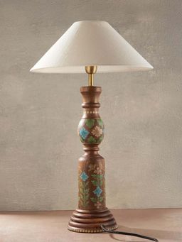 Fabindia - Ahan Wooden Bedside Lamp with Shade -Brown