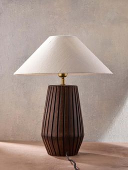 Fabindia - Brown Rekha Clay Bedside Lamp with Shade