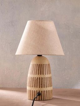 Fabindia - Beige Kairav Paper Mache Bedside Table Lamp