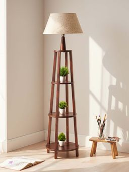 Fabindia - Brown Humaina Ambient Wood Lacquered Floor Lamp without Shade