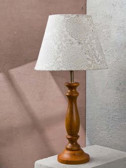Fabindia - White Ahana Hand Made Wooden Bedside Table Lamp with Shade
