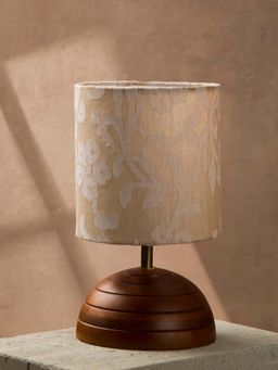 Fabindia - Beige Ahana Hand Made Wooden Bedside Table Lamp with Shade