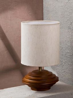Fabindia - Beige Ahana Hand Made Wooden Bedside Table Lamp with Shade