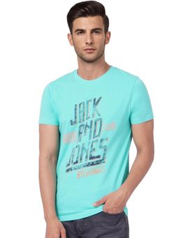 Jack & Jones - Blue Graphic Print Crew Neck T-shirt