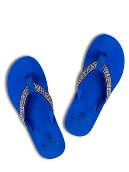 NoStrain - Women Blue and Multi-Color Stitch Design Flipflops