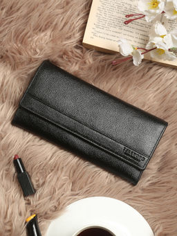 Teakwood - Women Black Solid Two Fold Leather Wallet