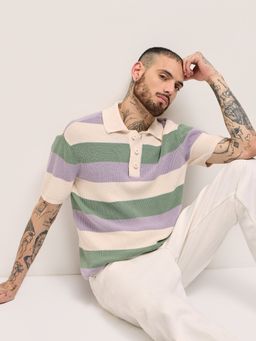 The Bear House - Men Multi-Color Colorblock Polo Collar T-Shirt