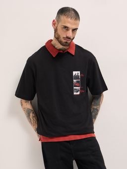 The Bear House - Men Black Typography Printed Cotton T-Shirt