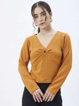Kibo - Women Mustard Polyester Long Sleeves Solid Top