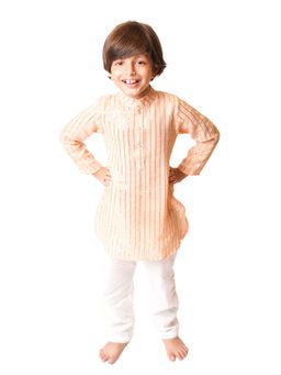 Tiny Pants - Peach Sequin Detailed Kurta With White Pyjama (Set of 2)