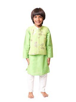 Tiny Pants - Rustic Orange Zari Kurta With White Pyjama (Set of 2)