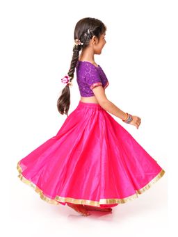 Tiny Pants - Purple Mukaish Choli With Pink Lehnga (Set of 3)