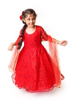Tiny Pants - Red Embroidered Anarkali Dress (Set of 2)