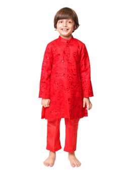 Tiny Pants - Red Embroidered Sherwani (Set of 2)