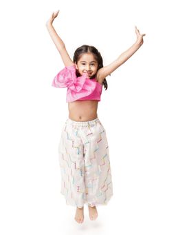 Tiny Pants - White Organza Palazzo With Pink Rose Top (Set of 2)
