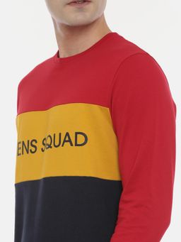 3PIN - Men Red & Navy Colourblocked Sweatshirt