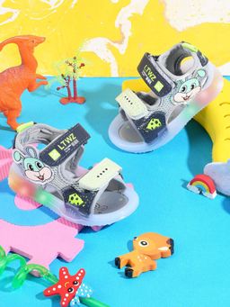 KATS - Kids Led Light Printed Metal Finish Infant Sandals - Grey