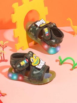 KATS - Kids Led Light Printed Metal Finish Infant Sandals - Olive