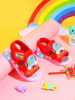 KATS - Kids Led Light Printed Metal Finish Infant Sandals - Red