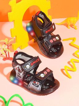 KATS - Kids Led Light Printed Metal Finish Infant Sandals - Black