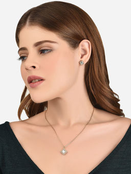 Lilly & Sparkle - Gold Toned Necklace Crystal Studded Geometric Pendant with Stud Earrings (Set of 2)