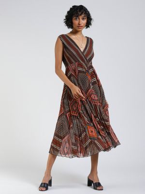 A-Line/Princess V-Neck Sleeveless Printed Floral Mother of the Bride & Groom Dresses with High Split & Pocket main image 1