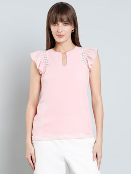 MISH - LUXE By MISH Pink Regular Fit with Ruffle Sleeves Top