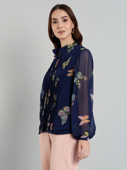 MISH - LUXE By MISH Navy Blue with Butterfly Print Shirt