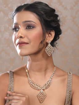 Auraa Trends - Gold and Diamond Statement Necklace with Earrings